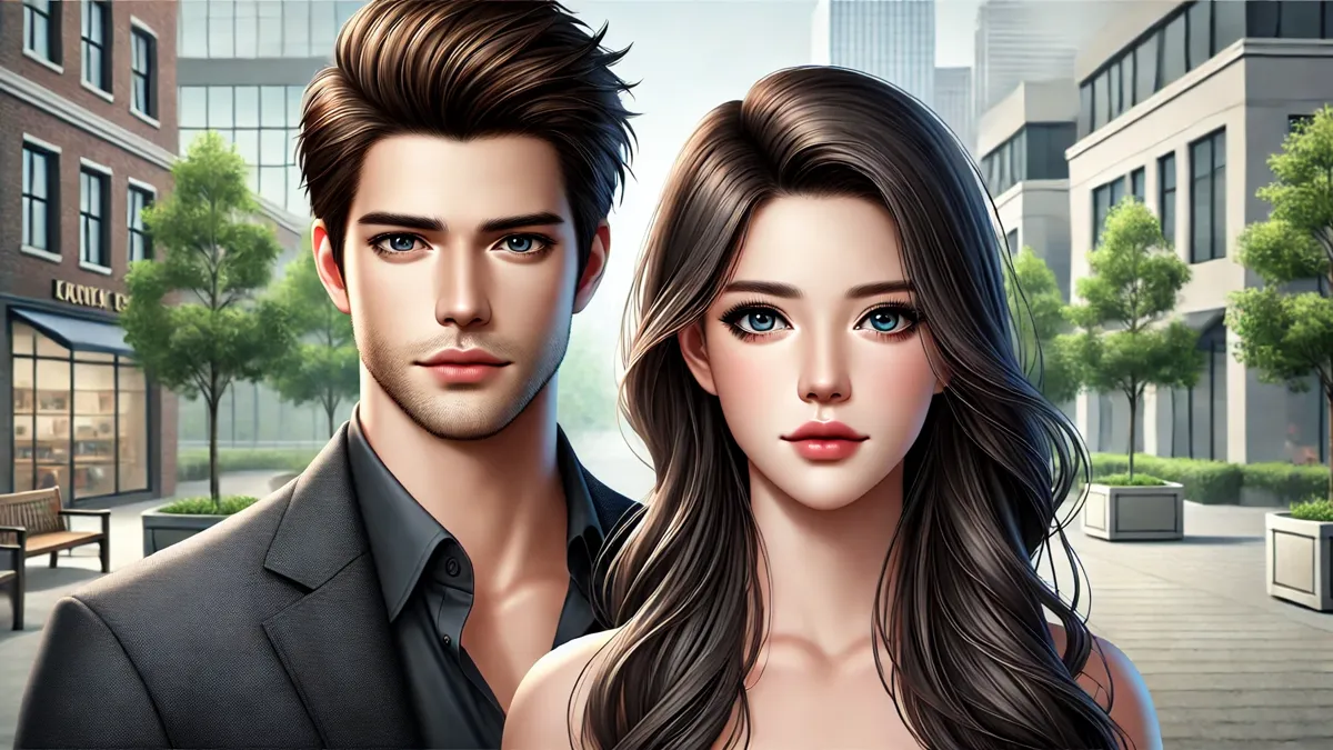 Review When the Dust Settles Novel Emery Young The man has styled dark brown hair, sharp facial features, and wears a dark formal jacket, exuding confidence and charisma. The woman has long, flowing black hair, expressive eyes, and wears a light-colored dress, radiating elegance and poise.