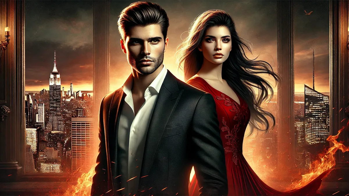 Synopsis of A Second Life, A New Power Novel Demi Moone a handsome man with sharp, intense eyes, and a strong jawline in a tailored black suit. A beautiful woman with long dark hair and delicate features stands behind him in a red dress with gold embroidery.